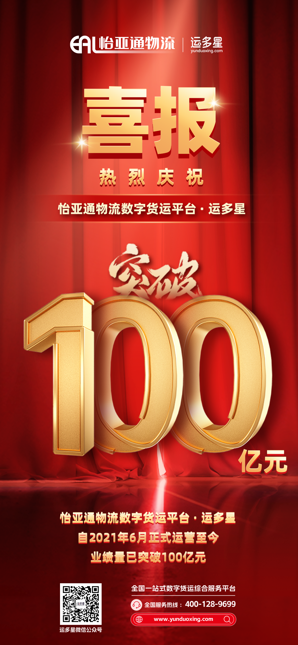 热烈庆祝 | AG真人国际官方网站物流数字货运平台·运多星累计业绩量突破100亿元